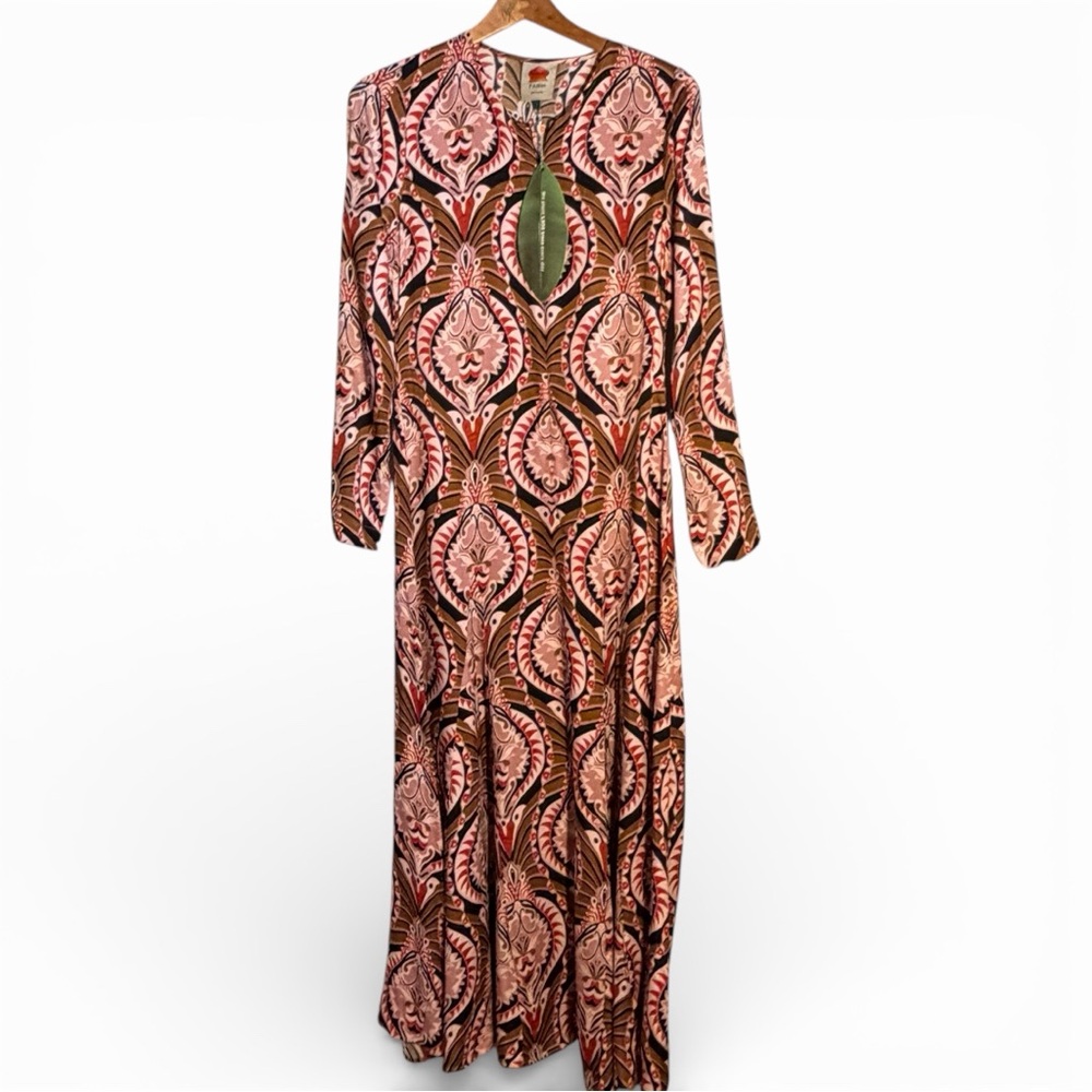 FARM Rio Women Small Brown Pineapple Jewelry Midi Dress NWT Resortcore Boho